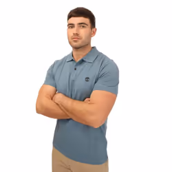 Timberland Mens Millers River Pique Short-Sleeved Polo Shirt - S, Steel Blue