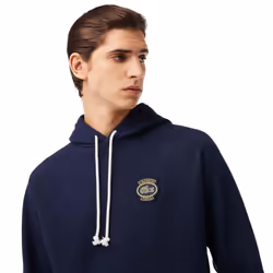 Lacoste Mens Heritage Badge Fleece Hoodie - XS, Navy