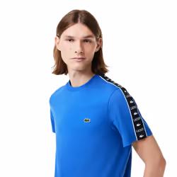 Lacoste Mens Logo Cotton Jersey Stripes T-Shirt - XS, Blue
