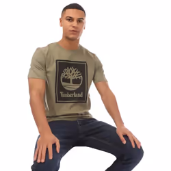 Timberland Mens Stack Logo T-Shirt - S, Khaki Green