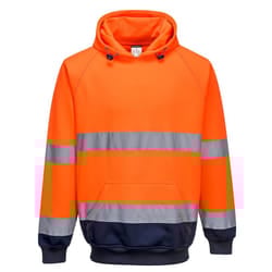 Portwest Mens Contrast Hi-Vis Hoodie - M, Orange/Navy