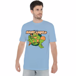 Teenage Mutant Ninja Turtles Mens Party Dude Michelangelo T-Shirt - M, Light Blue