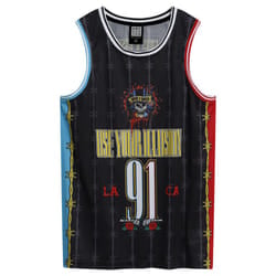 Amplified Mens Dust N Bones Guns N Roses Basketball Jersey - XL, Black/Red/Blue