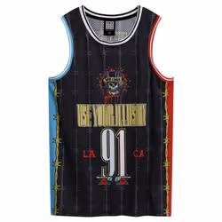 Amplified Mens Dust N Bones Guns N Roses Basketball Jersey - M, Black/Red/Blue