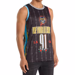 Amplified Mens Dust N Bones Guns N Roses Basketball Jersey - M, Black/Red/Blue