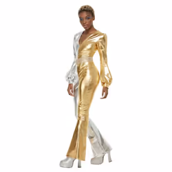 Smiffys Womens/Ladies 70s Super Chic Costume - M, Gold/Silver