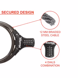 Master Lock Black Steel Rigid Combination Cable 0.9m X 12mm