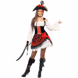 Smiffys Womens/Ladies Glamorous Pirate Costume Set - L, Red/White/Black