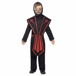 Smiffys Childrens/Kids Ninja Costume - 7-9 Years, Black/Red