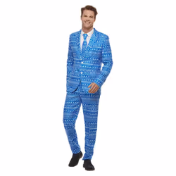 Smiffys Mens Wrapping Paper Costume Suit - L, Blue/White