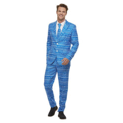 Smiffys Mens Wrapping Paper Costume Suit - L, Blue/White