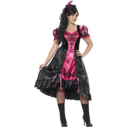 Smiffys Womens/Ladies Curves Sassy Saloon Costume - XL, Pink/Black