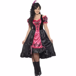 Smiffys Womens/Ladies Curves Sassy Saloon Costume - XL, Pink/Black