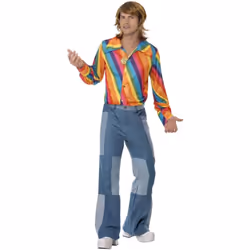 Smiffys Unisex Adult 1970s Rainbow Shirt - L, Multicoloured