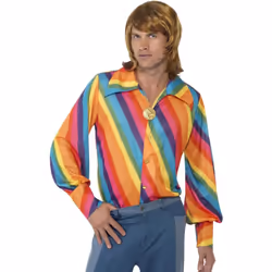 Smiffys Unisex Adult 1970s Rainbow Shirt - L, Multicoloured