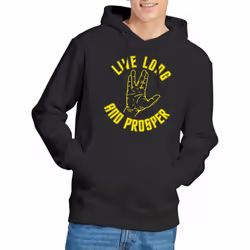 Star Trek Mens Live Long Hand Hoodie - XXL, Black