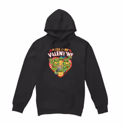 Teenage Mutant Ninja Turtles Mens Pizza Is My Valentine Hoodie - XXL, Black