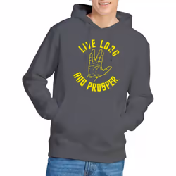Star Trek Mens Live Long Hand Hoodie - S, Charcoal
