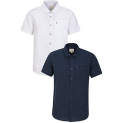 Mountain Warehouse Mens Coconut Textured Slub Short-Sleeved Shirt (Pack of 2) - M, White/Dark Blue
