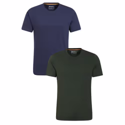 Mountain Warehouse Mens Flint Crew Neck T-Shirt (Pack of 2) - S, Khaki Green/Navy Blue