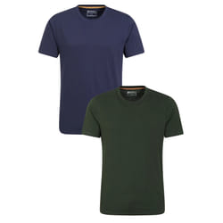 Mountain Warehouse Mens Flint Crew Neck T-Shirt (Pack of 2) - S, Khaki Green/Navy Blue