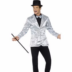 Smiffys Mens Sequins Costume Jacket - L, Silver