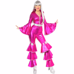 Smiffys Womens/Ladies 70s Dancing Dream Costume Jumpsuit - L, Pink/Silver