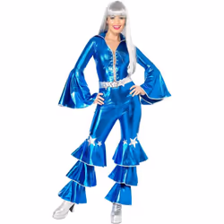 Smiffys Womens/Ladies 70s Dancing Dream Costume Jumpsuit - L, Blue/Silver