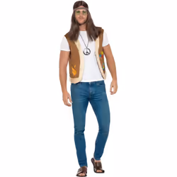 Smiffys Unisex Adult Hippie Costume Waistcoat - M, Brown