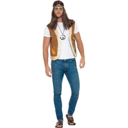 Smiffys Unisex Adult Hippie Costume Waistcoat - M, Brown