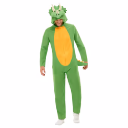 Smiffys Unisex Adult Dinosaur Costume Jumpsuit - L, Green/Yellow