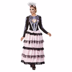Smiffys Womens/Ladies Deluxe Senorita Day Of The Dead Costume Set - S, Pink/Black