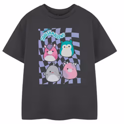 Squishmallows Girls Checkerboard Short-Sleeved T-Shirt - 9-10 Years, Grey