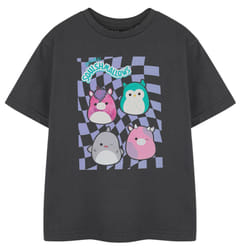 Squishmallows Girls Checkerboard Short-Sleeved T-Shirt - 9-10 Years, Grey
