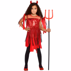 Smiffys Girls Punk Devil Costume - 4-6 Years, Red