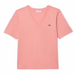 Lacoste Womens/Ladies Cotton V Neck Relaxed Fit T-Shirt - 8 UK, Pink