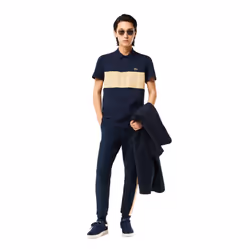 Lacoste Mens Pique Stretch Regular Polo Shirt - S, Navy/Cream