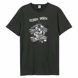 Amplified Unisex Adult Tattoo Elton John T-Shirt - XS, Charcoal