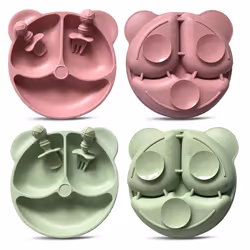 2 Pack Silicone Baby Plate|Non-Slip Suction with Starter Spoons and Fork for Baby and Toddler SELF-Feeding|Divided Baby WEANI ...