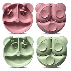 2 Pack Silicone Baby Plate|Non-Slip Suction with Starter Spoons and Fork for Baby and Toddler SELF-Feeding|Divided Baby WEANING Plate FITS Well ON