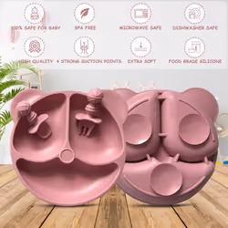 2 Pack Silicone Baby Plate|Non-Slip Suction with Starter Spoons and Fork for Baby and Toddler SELF-Feeding|Divided Baby WEANING Plate FITS Well ON