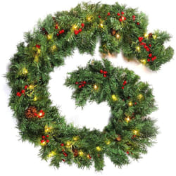 9ft Xmas Christmas garland fireplace natural rustic spruce berry