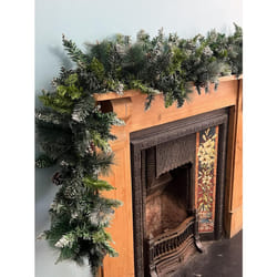 9ft Christmas Garland With Snow Pine for Stairs Fireplaces