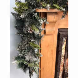 9ft Christmas Garland With Snow Pine for Stairs Fireplaces