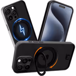 OX Ring iPhone 15 Pro Max Case 360 Rotating Magsafe Shockproof Magnetic Cover - Bear Black