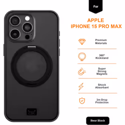 OX Ring iPhone 15 Pro Max Case 360 Rotating Magsafe Shockproof Magnetic Cover - Bear Black