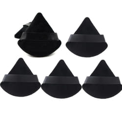 5-Piece Black Triangle Powder Puff Set for Pressed Powder, Plush Setting Makeup Puffs with Strap, Multi-Use Wet Dry Dual Functionality, Reusable Face