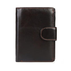 Men Wallet Oil Wax Cowhide Genuine Leather Wallets Coin Purse Clutch Hasp Open Top Quality Retro Short Wallet 13.5cm - dark coffee