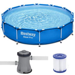 10|12ft BestWay Steel Pro Frame Swimming Pool Set Round Above Ground Filter Pump - 12''X30 + Pool Filter