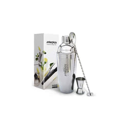 Interplay Concepts 5 Pieces Large 750ml Stainless Steel Cocktail Shaker Set With Strainer, Jigger and Mixing Spoon, Cocktail Set With Bar Accessori